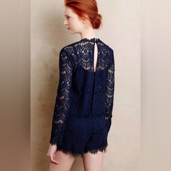 Anthropologie Saylor Navy Blue Lace Romper XS - Picture 3 of 5